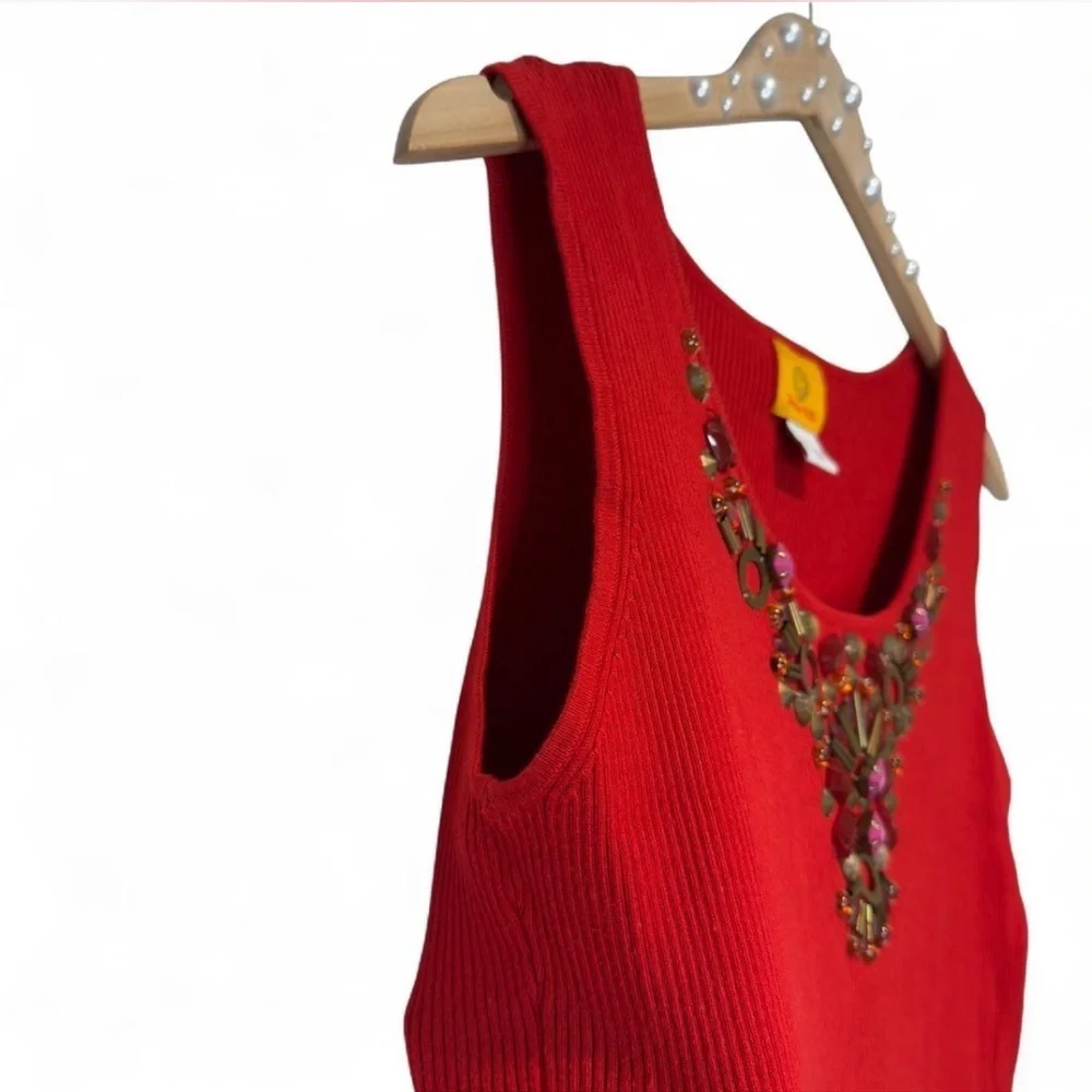Ruby Rd Red Beaded Tank Top, Y2K Festival Going Out Top Retro Clubcore - Picture 5 of 7